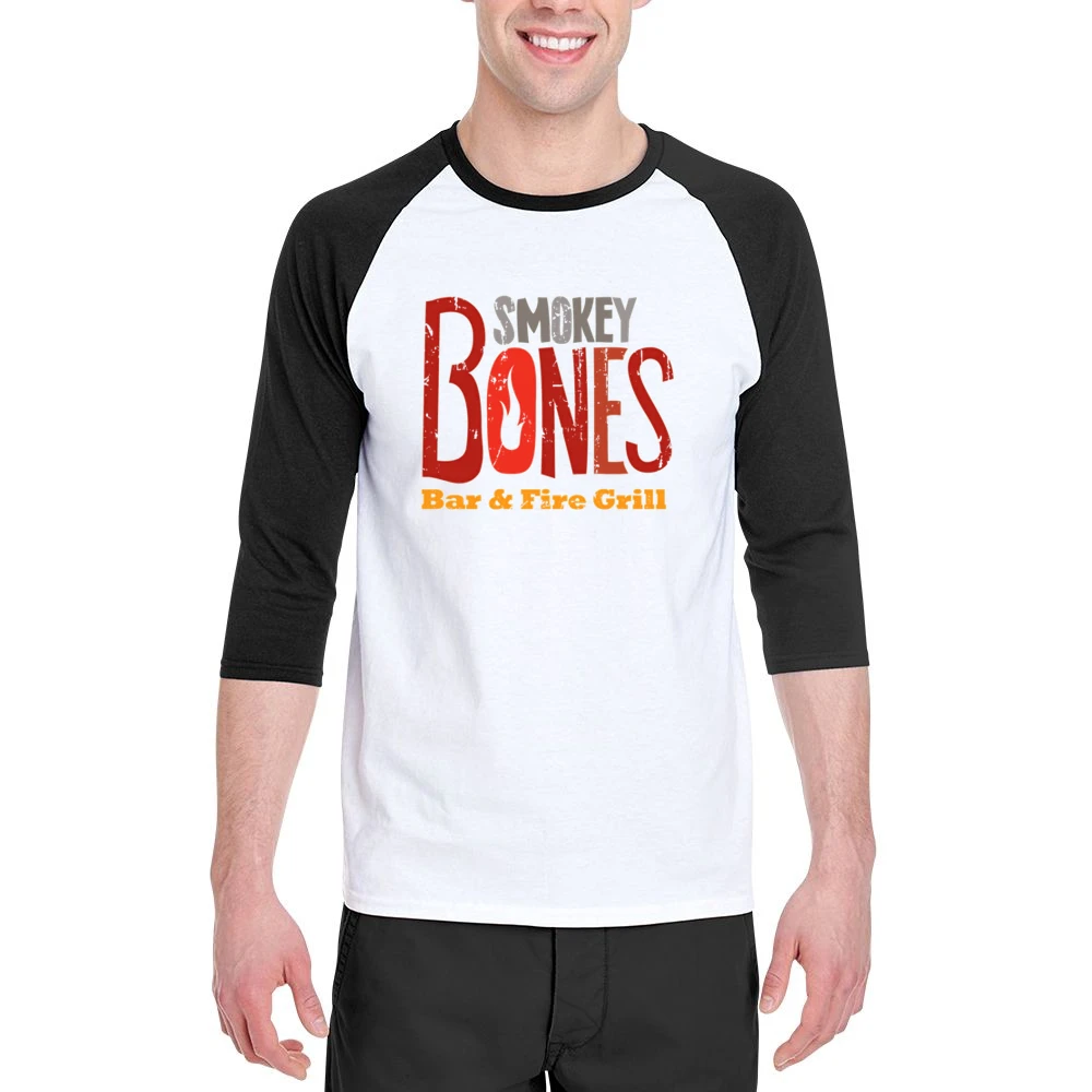 Smokey Bones Fast Food Restaurant Distressed Look Men 3/4 Sleeve T-Shirt