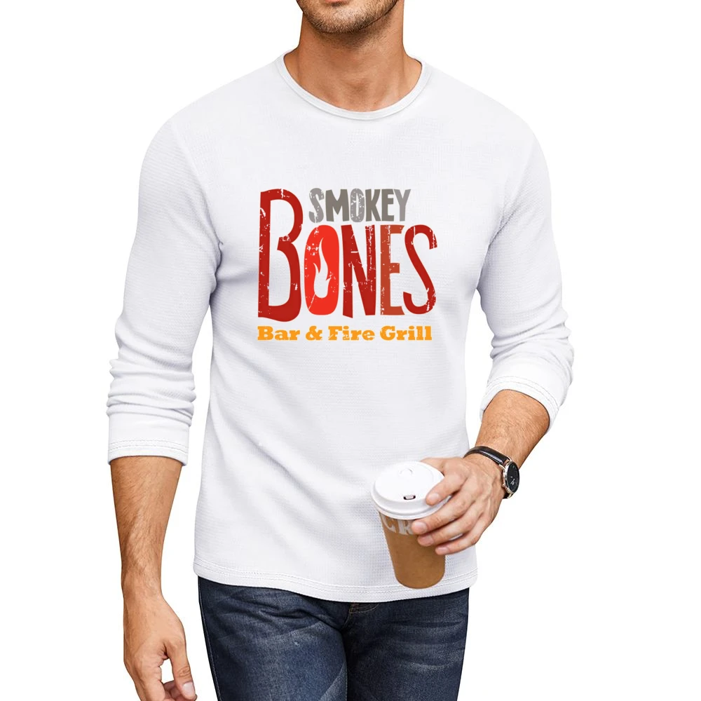 Smokey Bones Fast Food Restaurant Distressed Look Men CrewNeck Long Sleeve T-Shirt