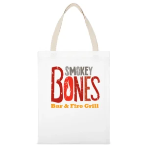 Smokey Bones Fast Food Restaurant Distressed Look White Canvas Tote Shopping Bag
