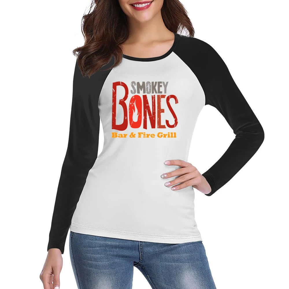 Smokey Bones Fast Food Restaurant Distressed Look Women Ladies Long Sleeve T-Shirt