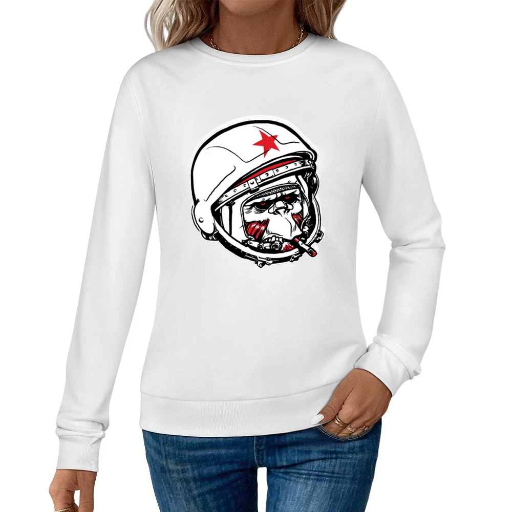 Smooking Monkey Cosmonaut Women Pullover Sweatshirt