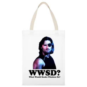 Snake Plissken What Would he Do Escape from New York White Canvas Tote Shopping Bag