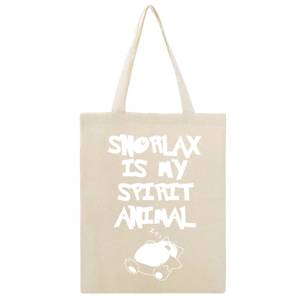 Snorlax Is My Spirit Animal Funny Pokemon Go Apparel Graphic Beige Canvas Tote Shopping Bag
