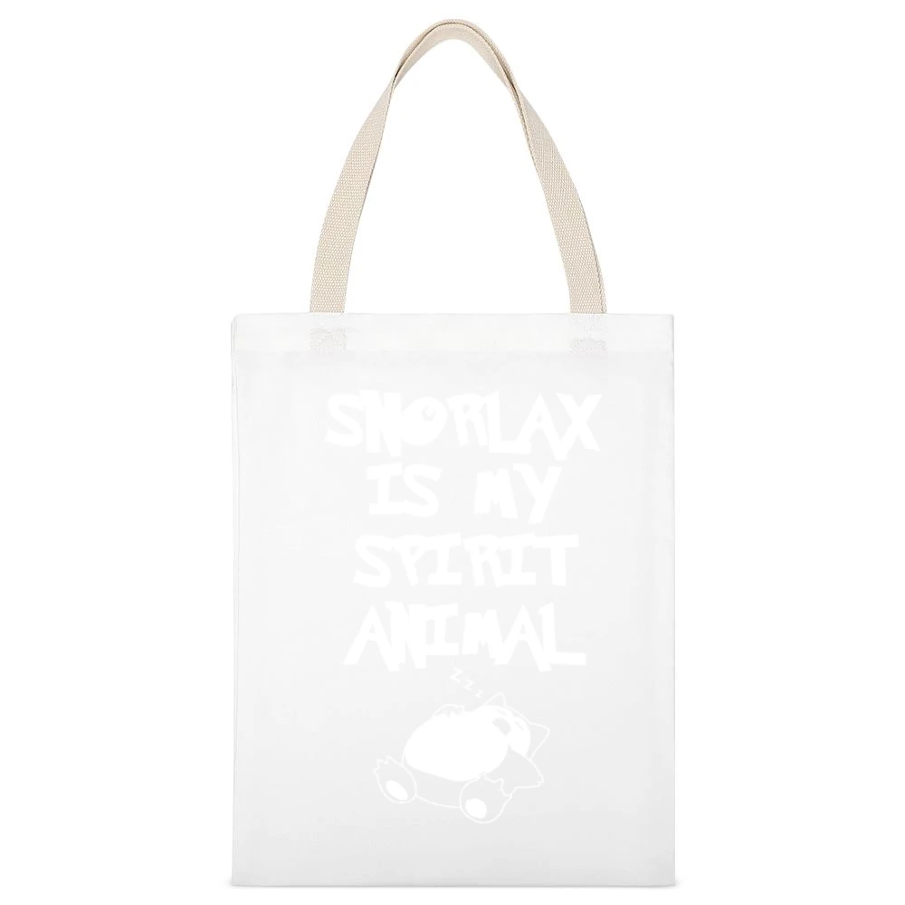 Snorlax Is My Spirit Animal Funny Pokemon Go Apparel Graphic White Canvas Tote Shopping Bag