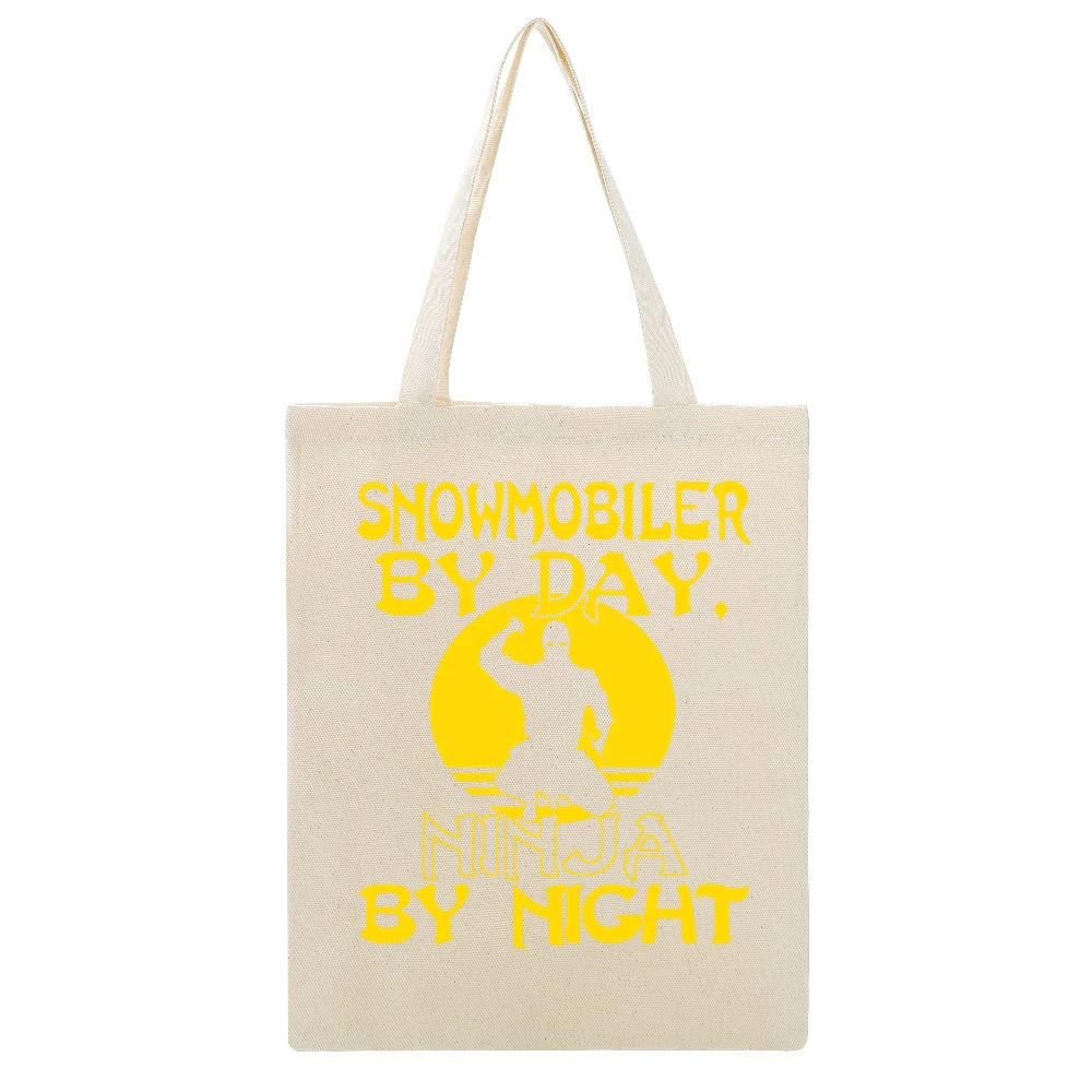 Snowmobiler By Day Ninja By Night Tshirt Beige Canvas Tote Shopping Bag
