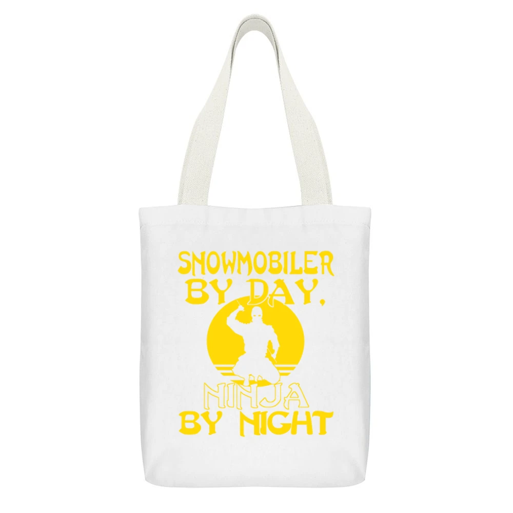 Snowmobiler By Day Ninja By Night Tshirt White Canvas Tote Shopping Bag With Interior Pocket