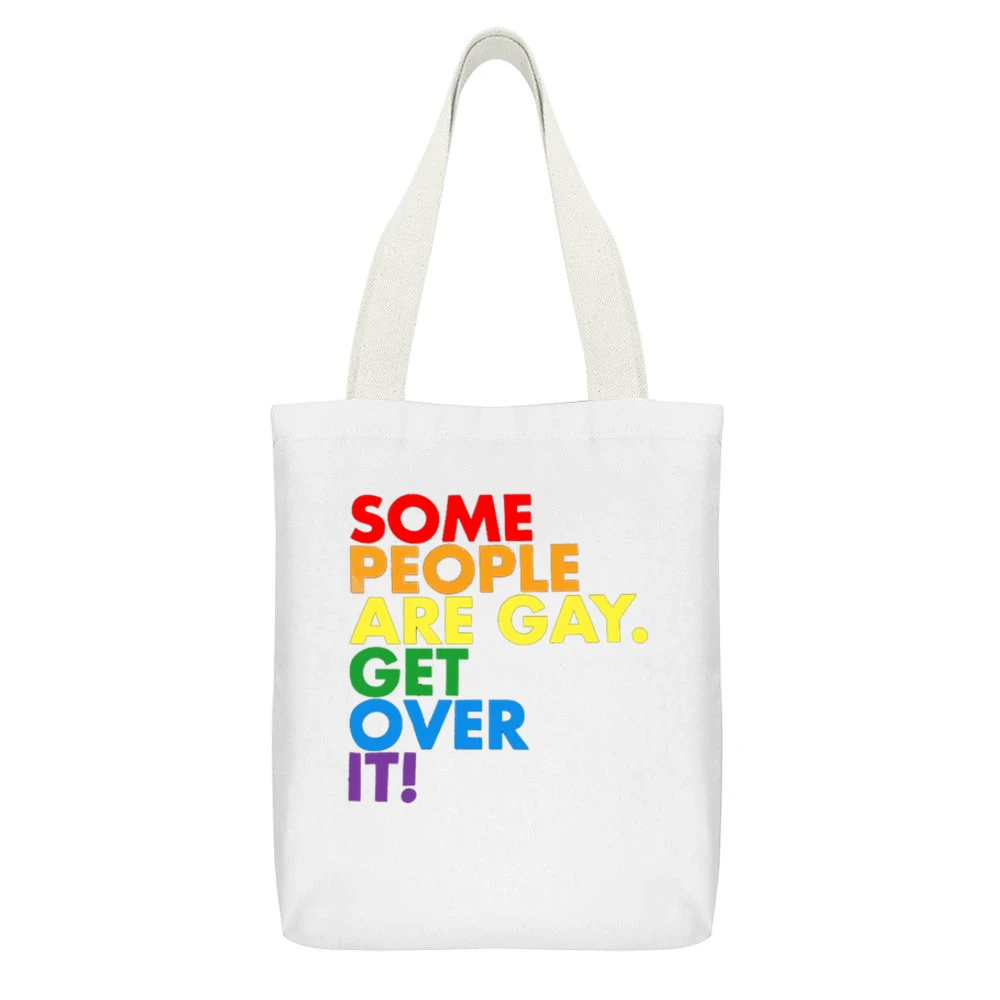 Some People Are Gay Get Over It Pro LGBT Texas News Controversy Graphi White Canvas Tote Shopping Bag With Interior Pocket
