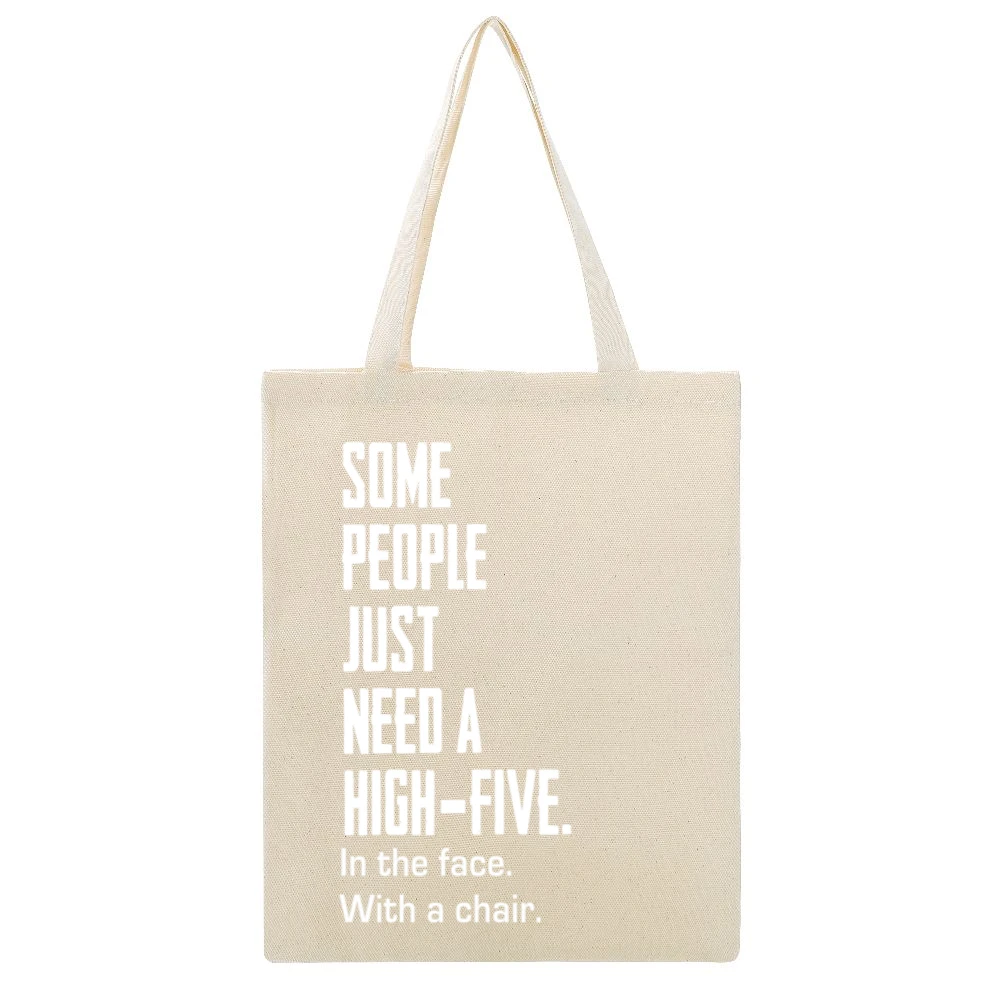 Some People Just Need A High Five Funny Tee Shirt Beige Canvas Tote Shopping Bag