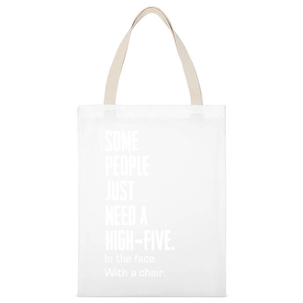Some People Just Need A High Five Funny Tee Shirt White Canvas Tote Shopping Bag