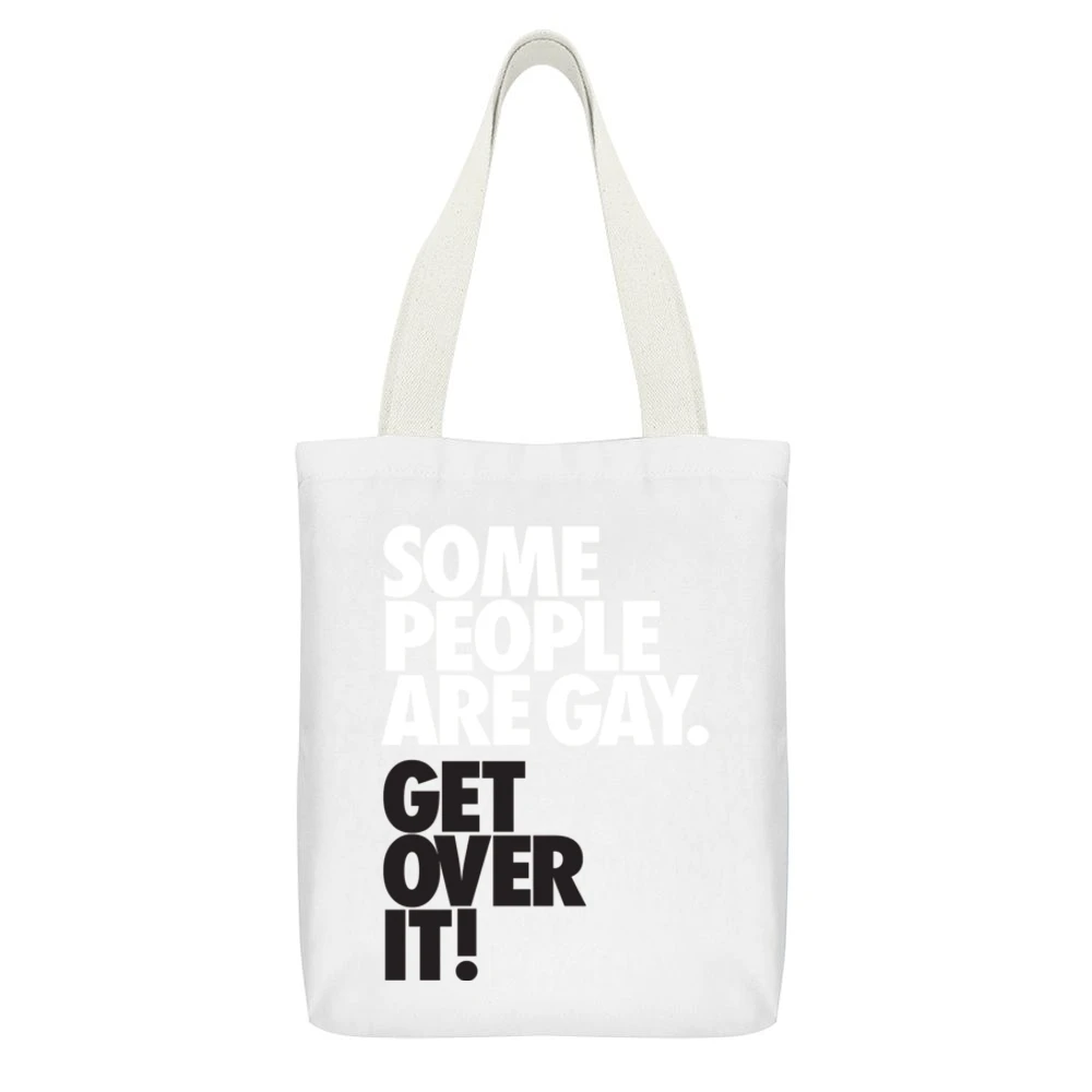 Some people are gay get over it ! White Canvas Tote Shopping Bag With Interior Pocket