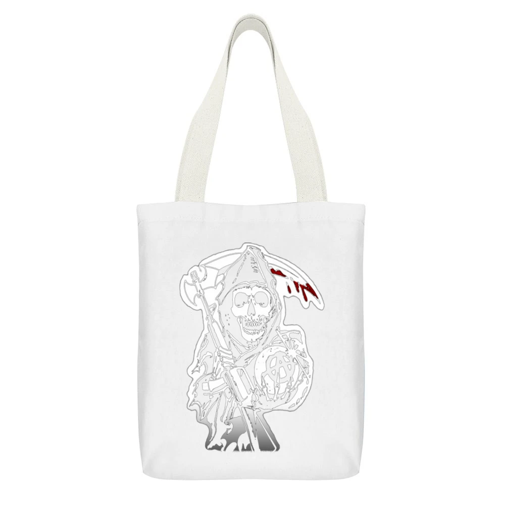 Sons of Anarchy the reaper guillotine White Canvas Tote Shopping Bag With Interior Pocket