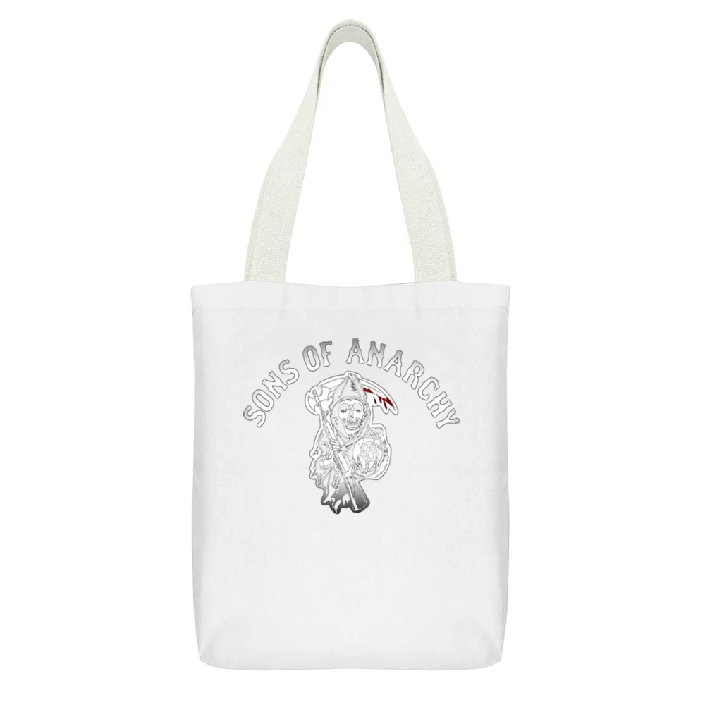 Sons of Anarchy the reaper guillotine logo White Canvas Tote Shopping Bag With Interior Pocket