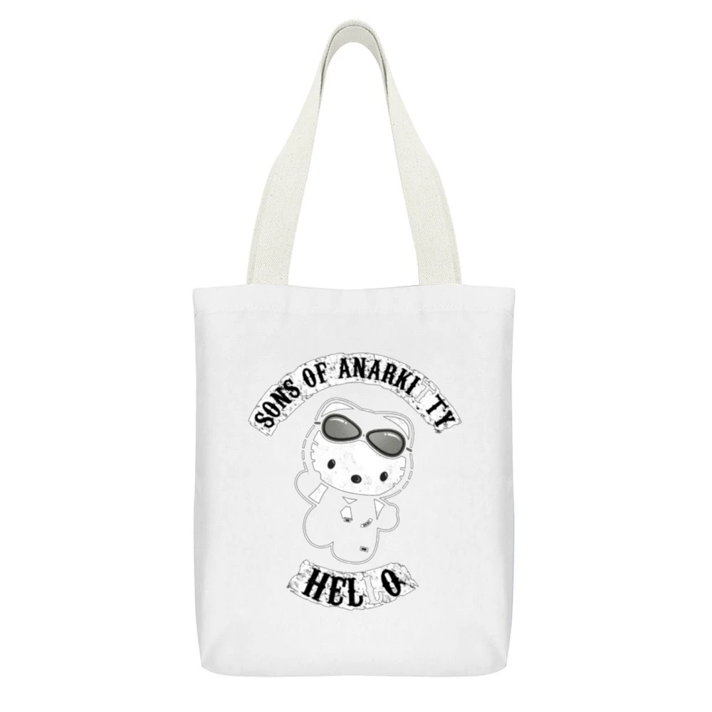 Sons of Anarkitty tee White Canvas Tote Shopping Bag With Interior Pocket