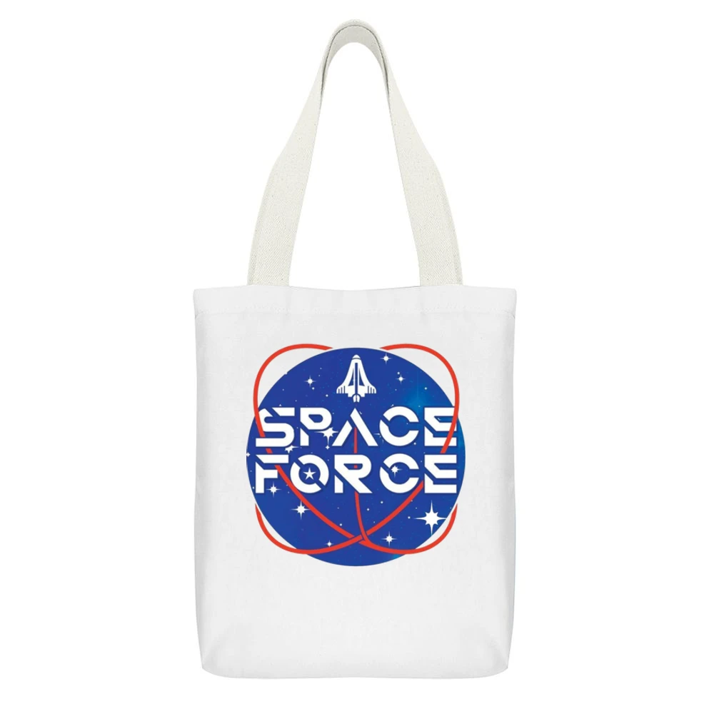 Space Force As Seen On Joe Rogan Funny White Canvas Tote Shopping Bag With Interior Pocket