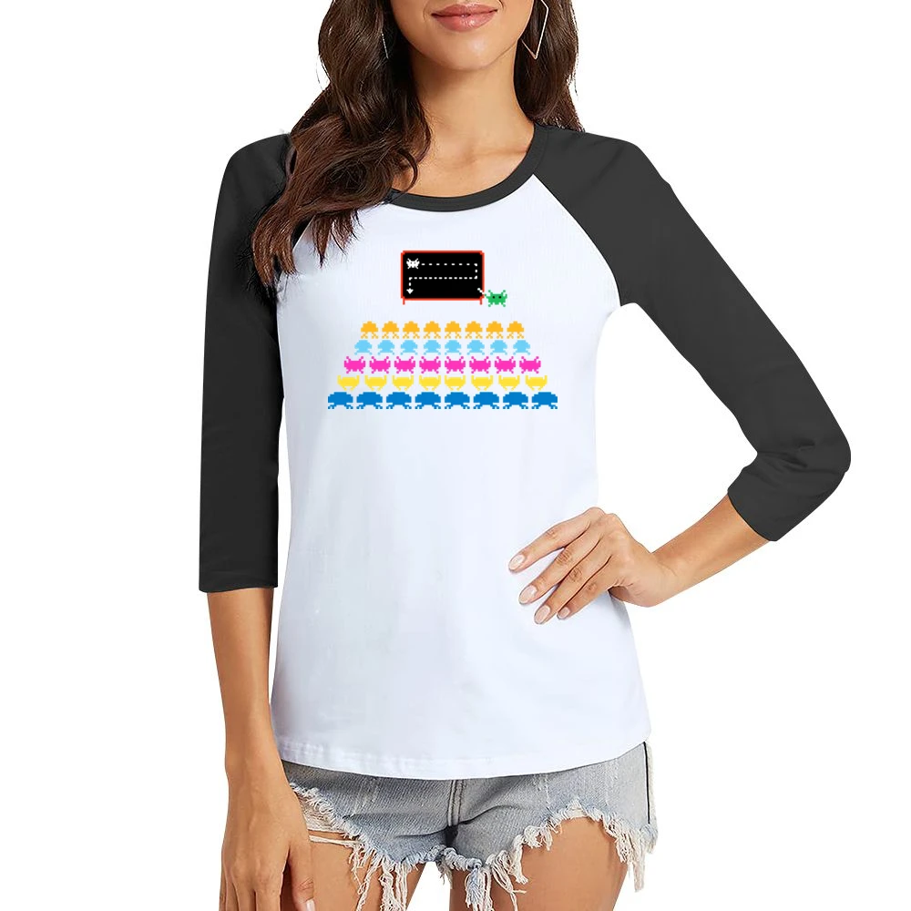 Space Invaders Atari Women Ladies 3-4 Sleeve T-Shirt