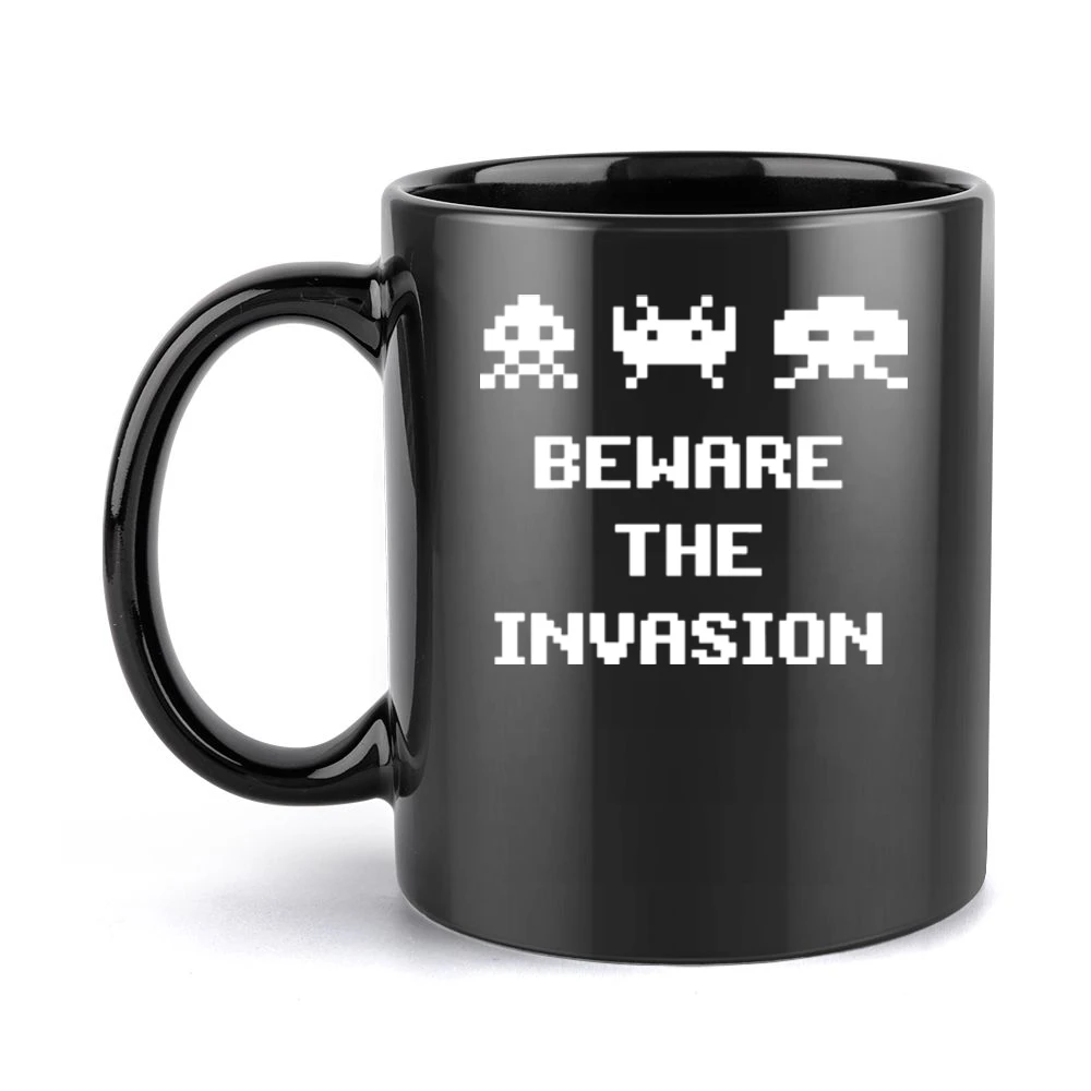 Space Invaders Beware The Invasion Black Mug