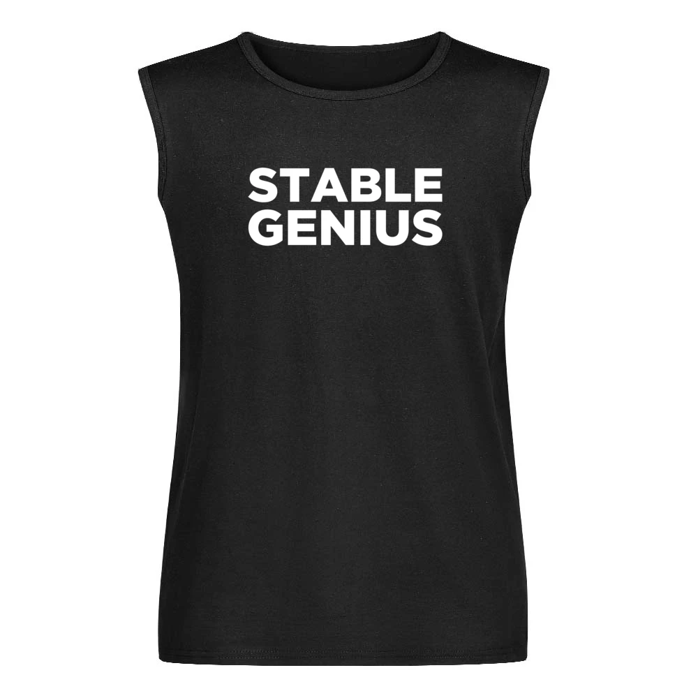 Stable Genius Funny Donald Trump President Quote White Text Men Sleeveless T-Shirt