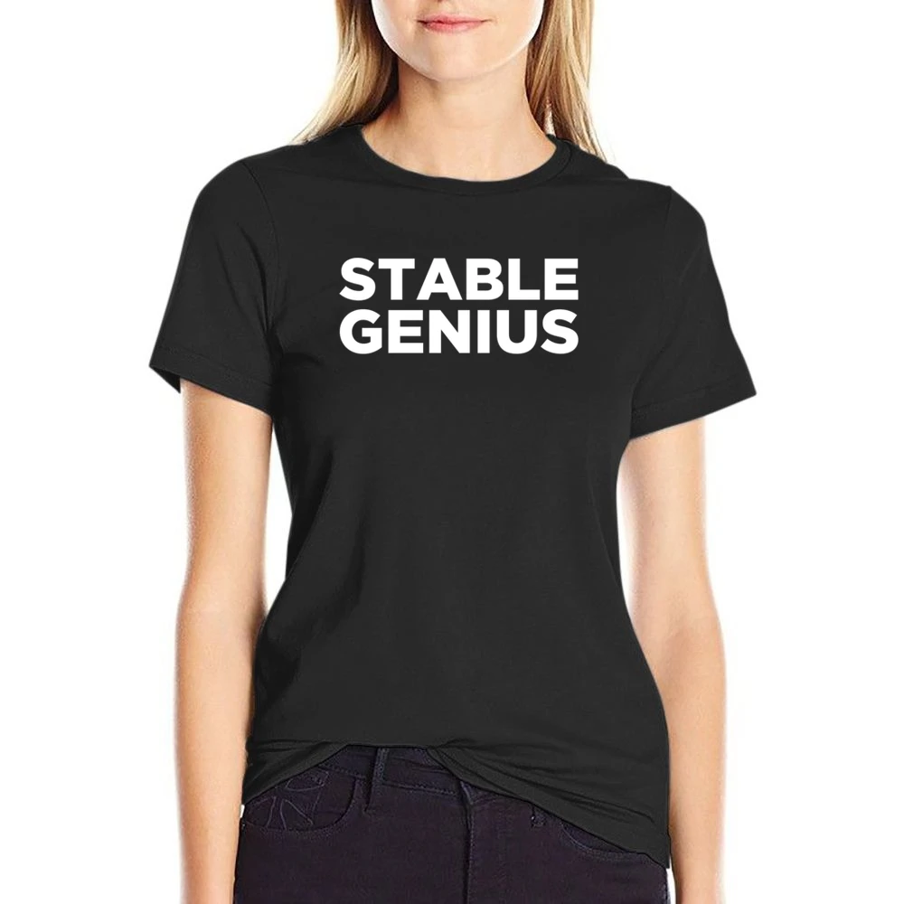 Stable Genius Funny Donald Trump President Quote White Text US Size Women Ladies T-shirt