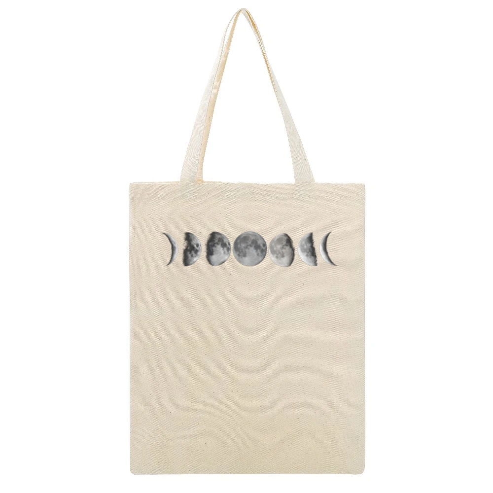 Stages Of The Moon Fun Graphic Tee Shirt Beige Canvas Tote Shopping Bag