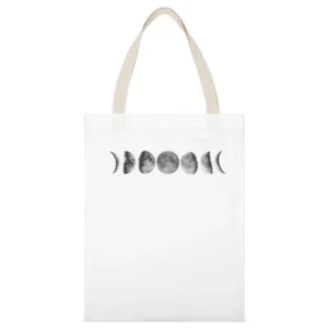 Stages Of The Moon Fun Graphic Tee Shirt White Canvas Tote Shopping Bag
