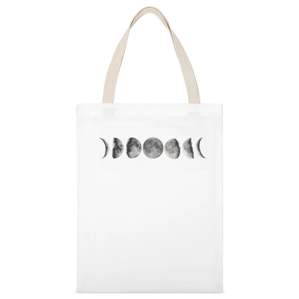 Stages Of The Moon Fun Graphic Tee Shirt White Canvas Tote Shopping Bag