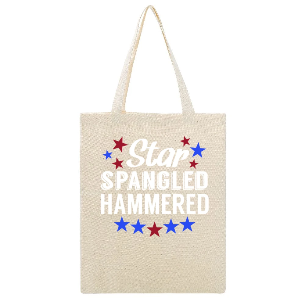 Star Spangled Hammered Funny USA American Fourth Of July Celebration G Beige Canvas Tote Shopping Bag