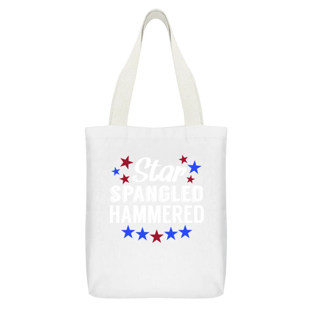 Star Spangled Hammered Funny USA American Fourth Of July Celebration G White Canvas Tote Shopping Bag With Interior Pocket