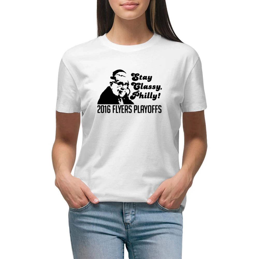Stay Classy Philly Fun 2016 Philadelphia Hockey Playoffs Lou Nolan Gra Premium Women Ladies T-shirt