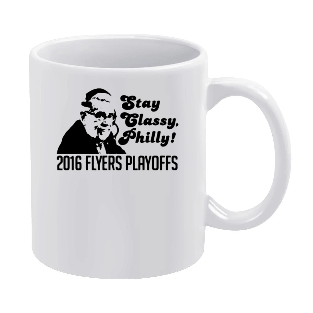 Stay Classy Philly Fun 2016 Philadelphia Hockey Playoffs Lou Nolan Gra White Mug