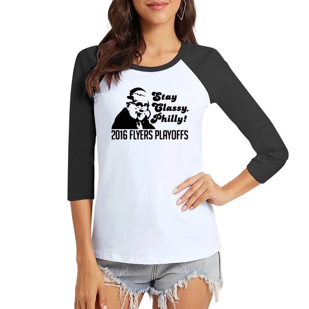 Stay Classy Philly Fun 2016 Philadelphia Hockey Playoffs Lou Nolan Gra Women Ladies 3-4 Sleeve T-Shirt