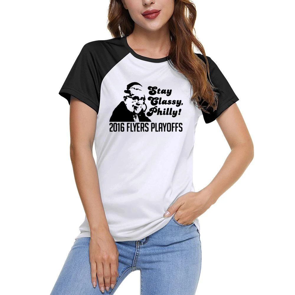 Stay Classy Philly Fun 2016 Philadelphia Hockey Playoffs Lou Nolan Gra Women Ladies Short Sleeve T-Shirt
