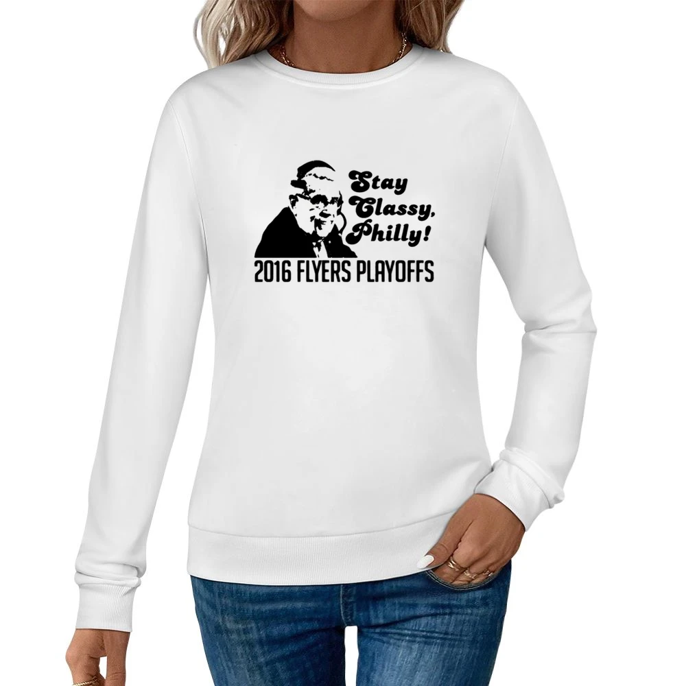 Stay Classy Philly Fun 2016 Philadelphia Hockey Playoffs Lou Nolan Gra Women Pullover Sweatshirt