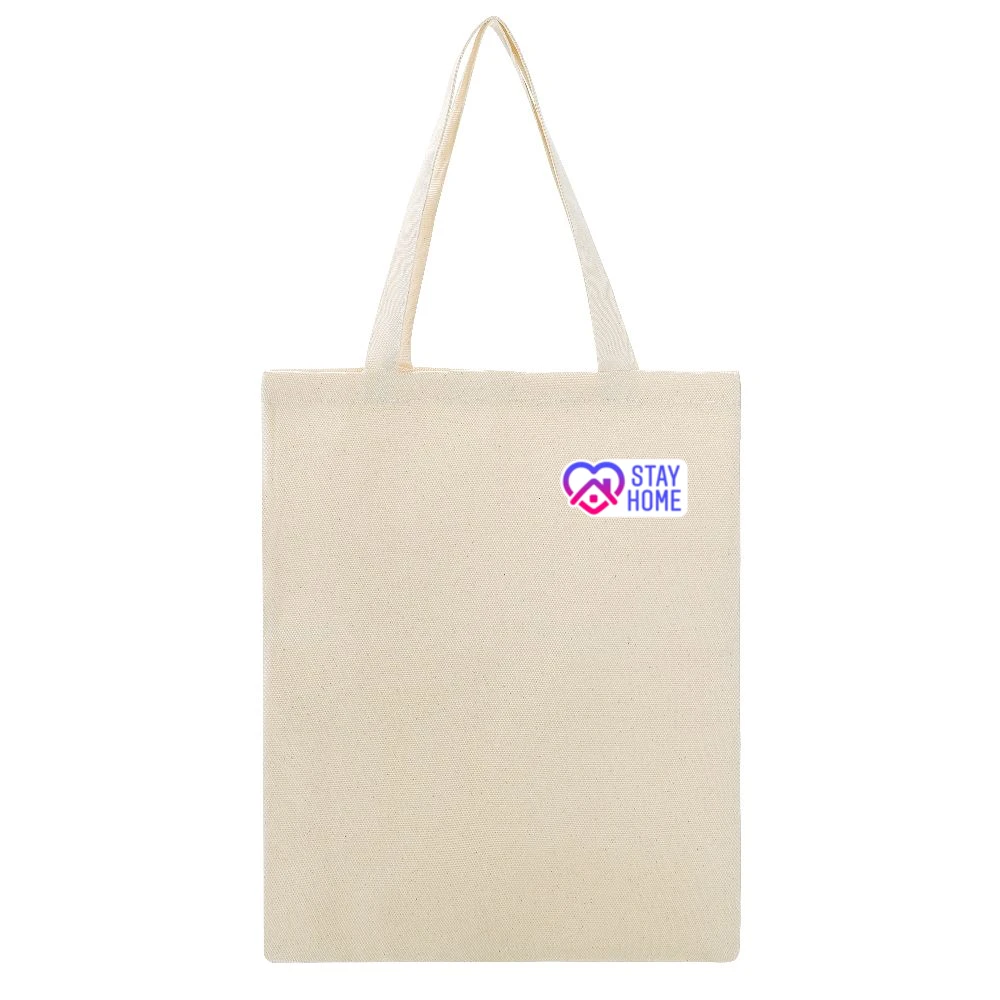 Stay Home Covid Instagram Story Sticker Ladies Beige Canvas Tote Shopping Bag