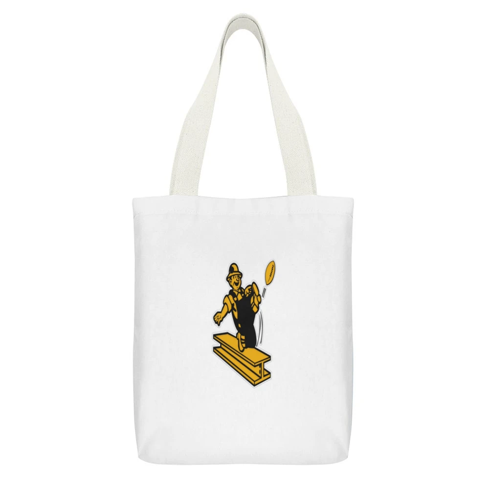 Steelers Vintage Tee White Canvas Tote Shopping Bag With Interior Pocket