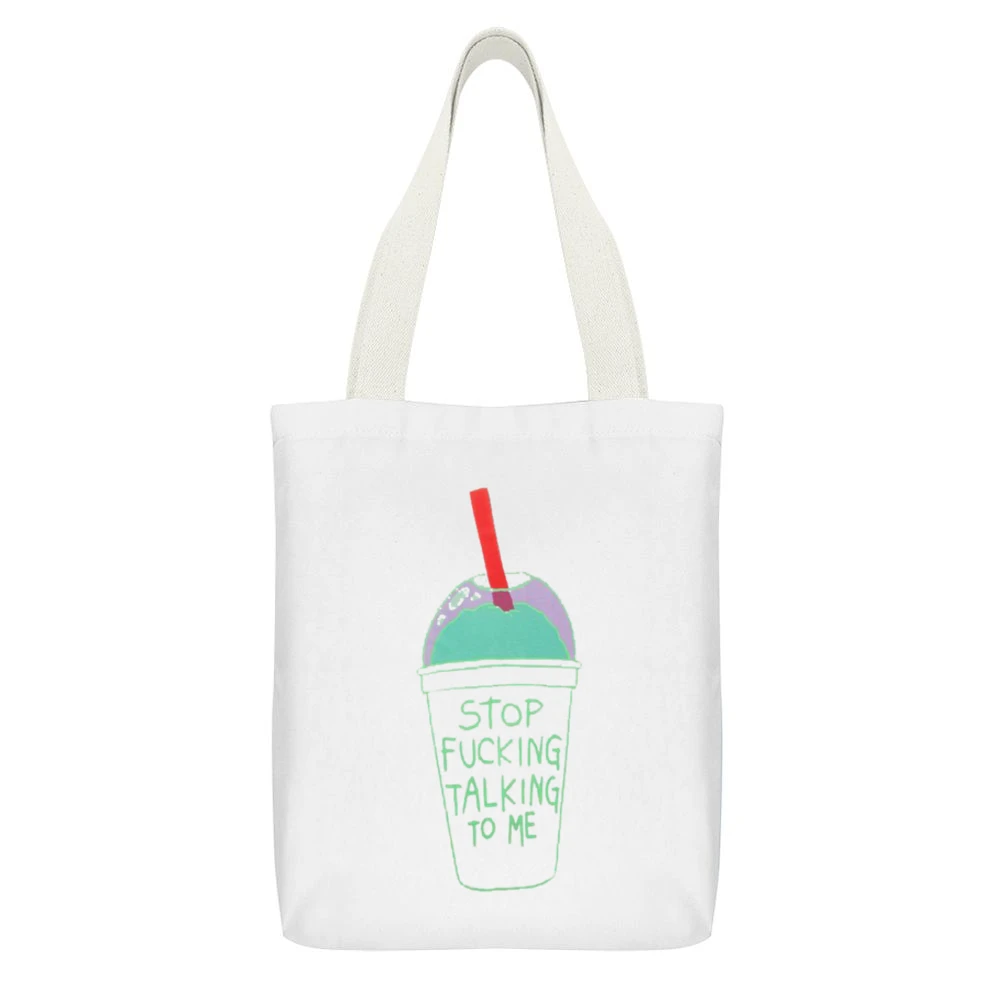 Stop Fucking Talking To Me Funny Slushy Grunge White Canvas Tote Shopping Bag With Interior Pocket