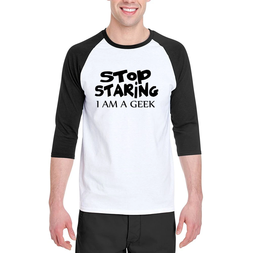 Stop Staring I am Geek black text design Men 3/4 Sleeve T-Shirt