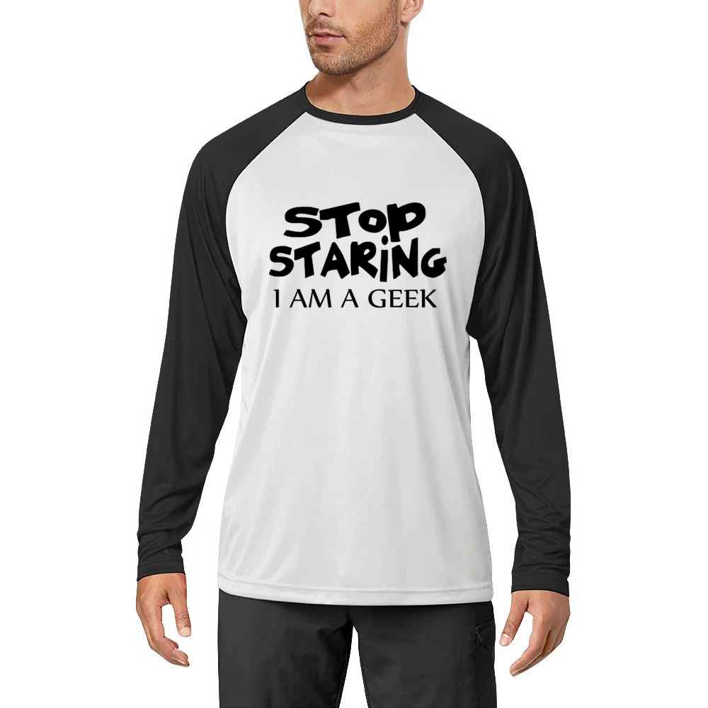 Stop Staring I am Geek black text design Men Long Sleeve T-Shirt