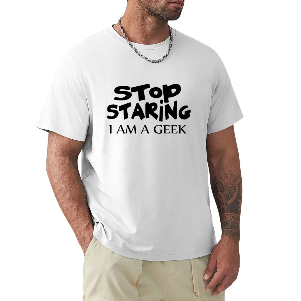 Stop Staring I am Geek black text design Premium Men T-shirt