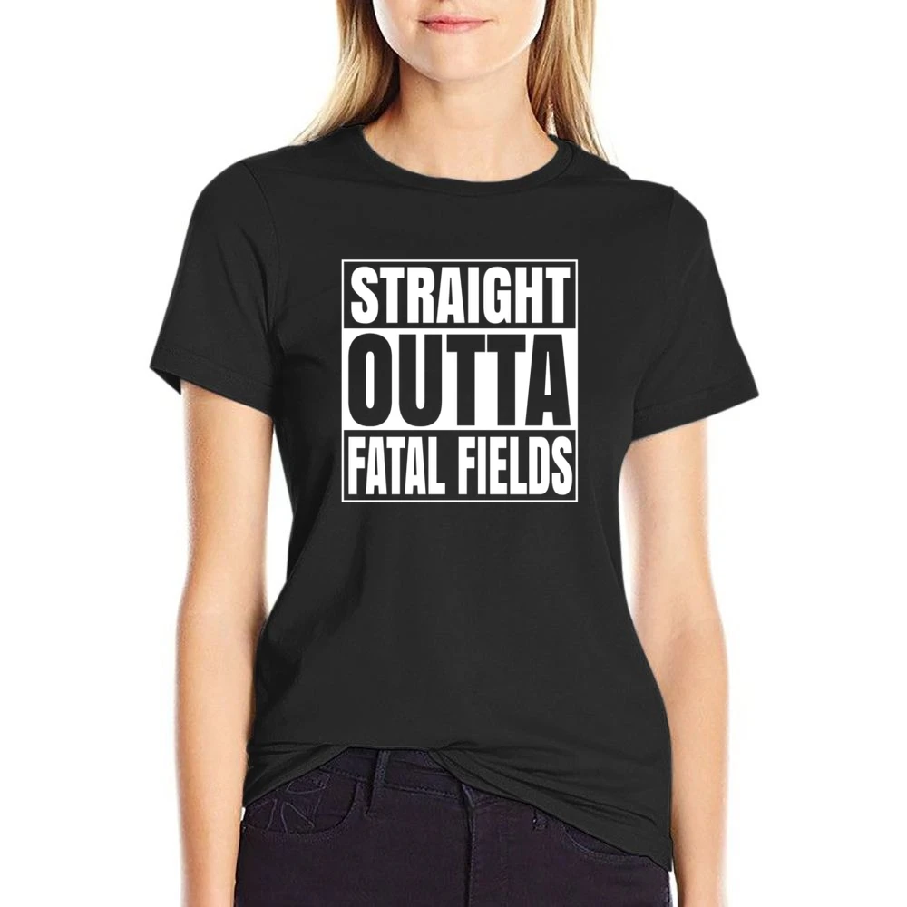 Straight Outta Fatal Fields Fortnite Battle Royale Funny Video Game T US Size Women Ladies T-shirt