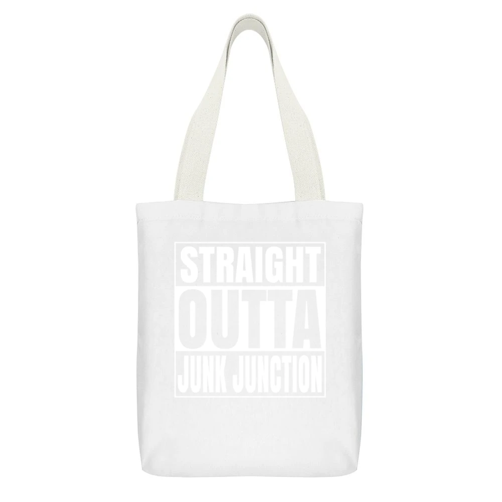 Straight Outta Junk Junction Fortnite Battle Royale Funny Video Game T White Canvas Tote Shopping Bag With Interior Pocket