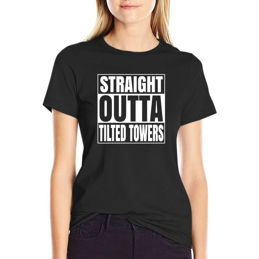 Straight Outta Tilted Towers Fortnite Battle Royale Funny Video Game T US Size Women Ladies T-shirt