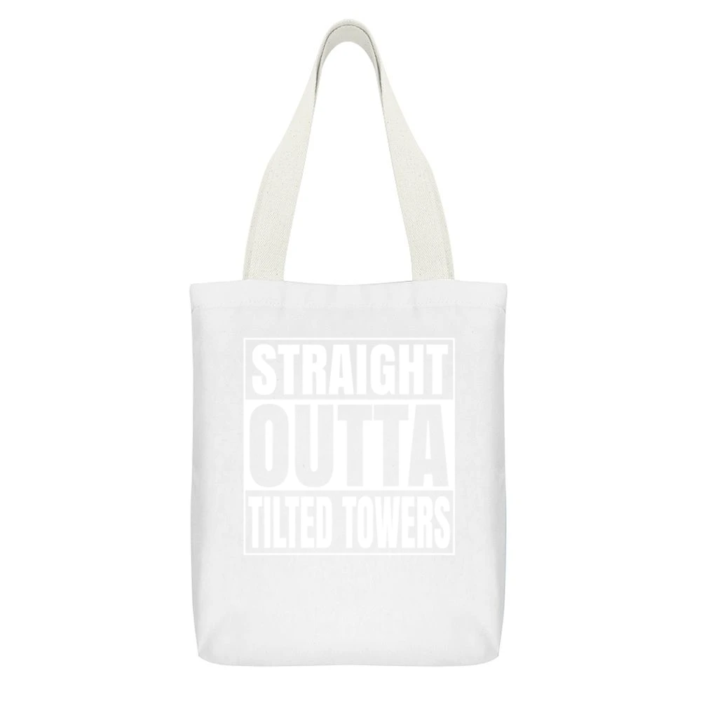 Straight Outta Tilted Towers Fortnite Battle Royale Funny Video Game T White Canvas Tote Shopping Bag With Interior Pocket