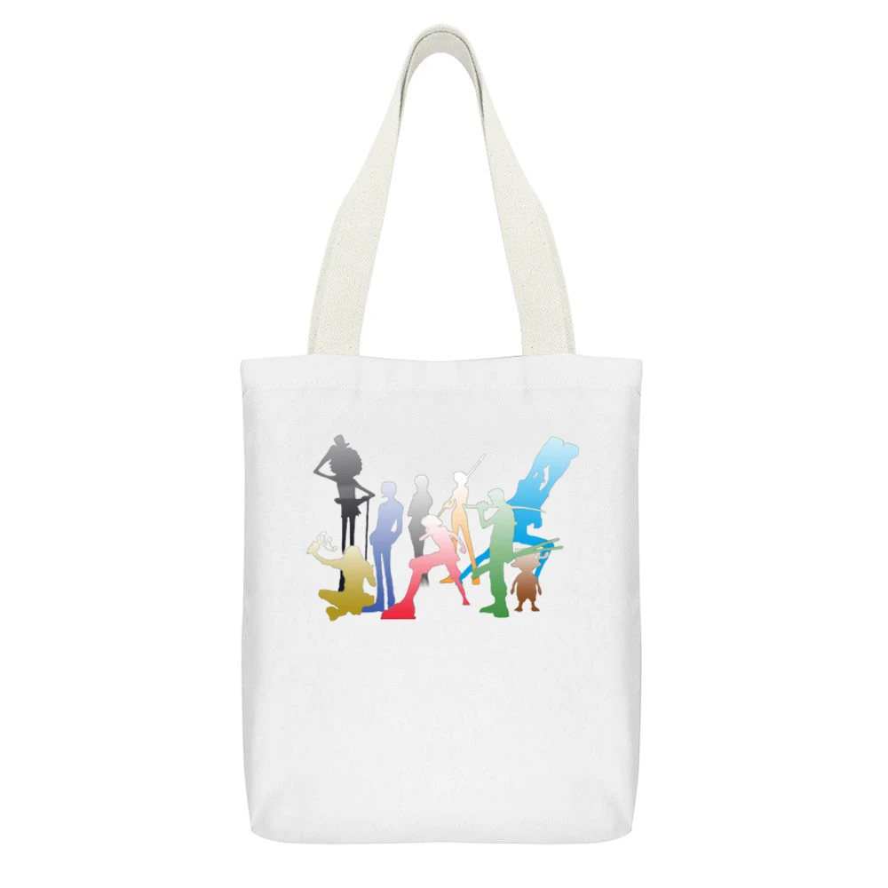 Straw Hat Pirates Member Luffy Zoro Nami Usop Sanji Chopper Robin Fran White Canvas Tote Shopping Bag With Interior Pocket