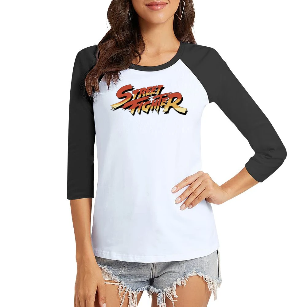 Street Fighter Retro Video Game 80s Women Ladies 3-4 Sleeve T-Shirt