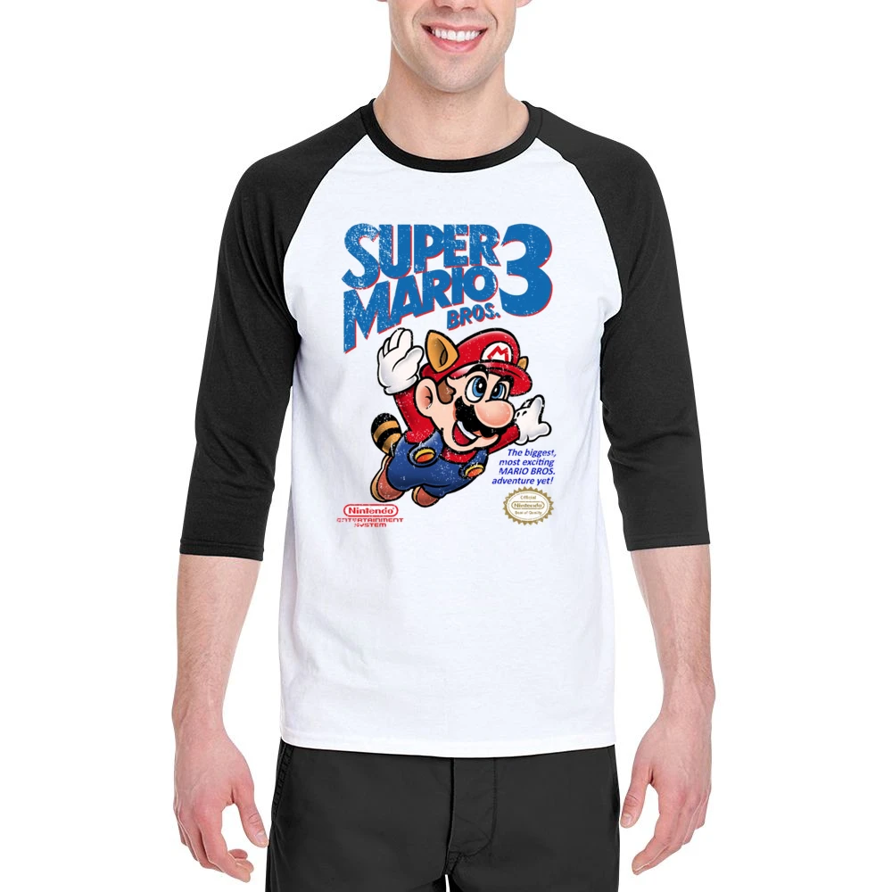 Super Mario Bros 3 Nes Nintendo Old School Retro Video Game Fan Distre Men 3/4 Sleeve T-Shirt