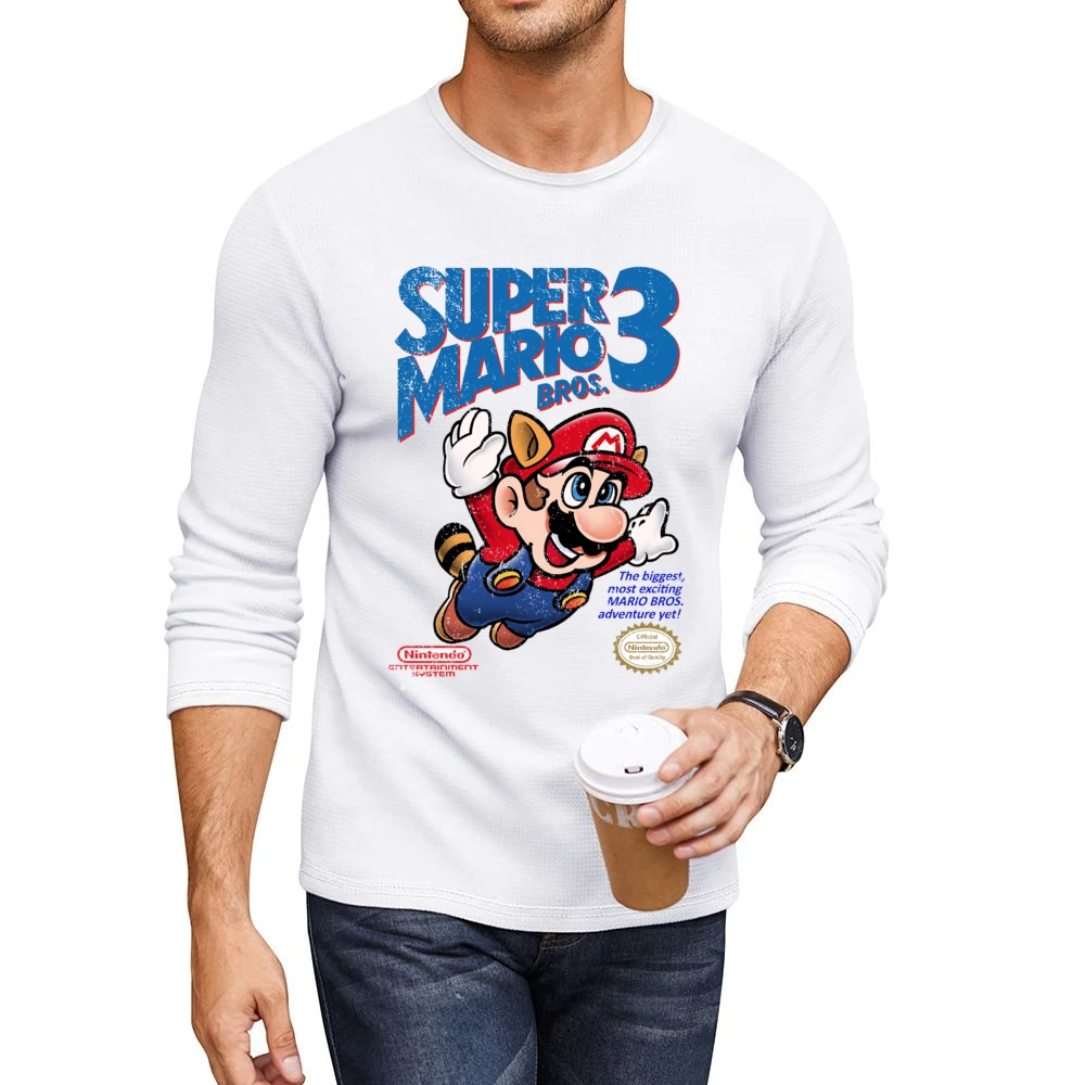 Super Mario Bros 3 Nes Nintendo Old School Retro Video Game Fan Distre Men CrewNeck Long Sleeve T-Shirt