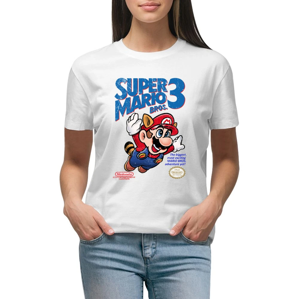 Super Mario Bros 3 Nes Nintendo Old School Retro Video Game Fan Distre Premium Women Ladies T-shirt