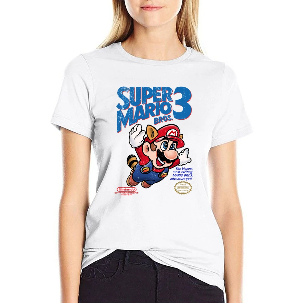 Super Mario Bros 3 Nes Nintendo Old School Retro Video Game Fan Distre US Size Women Ladies T-shirt