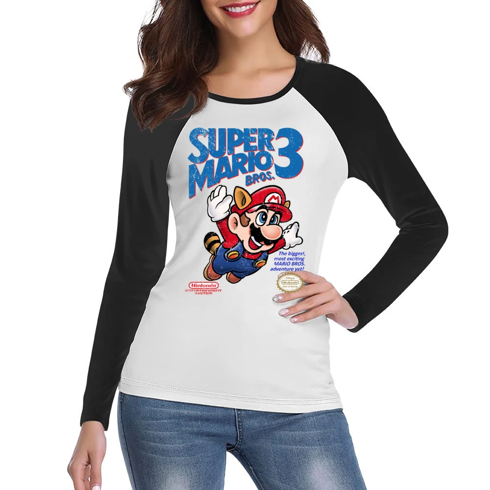 Super Mario Bros 3 Nes Nintendo Old School Retro Video Game Fan Distre Women Ladies Long Sleeve T-Shirt