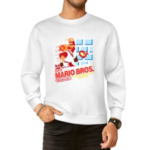 Super Mario Bros Nes Nintendo Old School Retro Video Game Fan Distress European Size Pullover Sweater